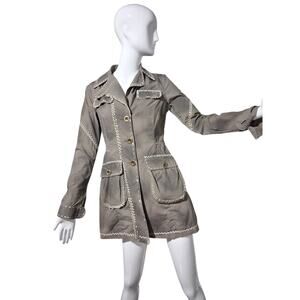 Vintage Y2K United Colors of Benneton Grungecore Stitch Trench Jacket w/Belt